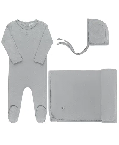 Ely's & Co. Unisex Heart And Star Button Pointelle Collection Footie, Blanket And Bonnet Set - Baby In Gray