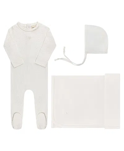 Ely's & Co. Unisex Heart And Star Button Pointelle Collection Footie, Blanket And Bonnet Set - Baby In White