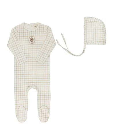 Ely's & Co. Unisex Modal French Terry Plaid Sheep Collection Footie + Bonnet - Baby In Neutral