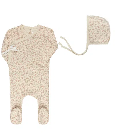 Ely's & Co. Unisex Modal French Terry Vine Collection Footie + Bonnet - Baby In Pink