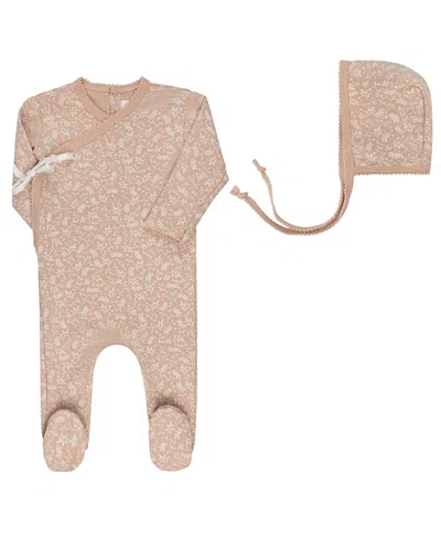Ely's & Co. Unisex Modal French Terry Vine Collection Footie + Bonnet - Baby In Pink
