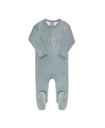 Ely's & Co. Unisex Velour Center Floral Collection Footie - Baby In Blue