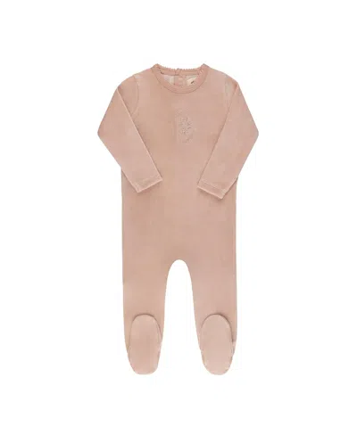 Ely's & Co. Unisex Velour Center Floral Collection Footie - Baby In Pink