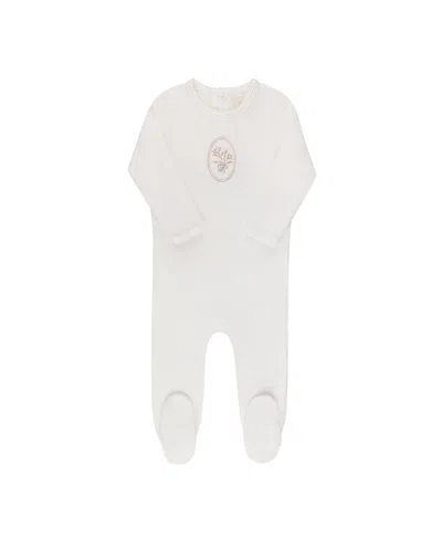Ely's & Co. Unisex Velour Center Floral Collection Footie - Baby In White