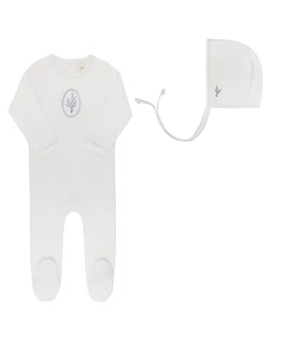 Ely's & Co. Unisex Velour Center Floral Collection Footie + Bonnet - Baby In White