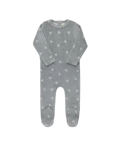 Ely's & Co. Unisex Velour Leaf Pattern Collection Footie - Baby In Gray