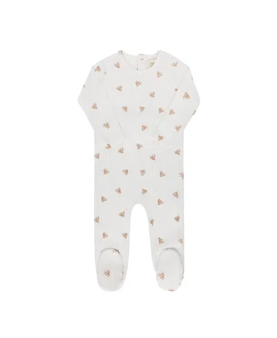 Ely's & Co. Unisex Velour Leaf Pattern Collection Footie - Baby In White