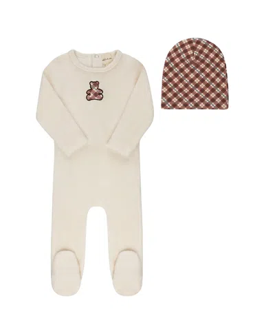 Ely's & Co. Unisex Velour Plaid Bear Collection Footie + Beanie - Baby In Neutral