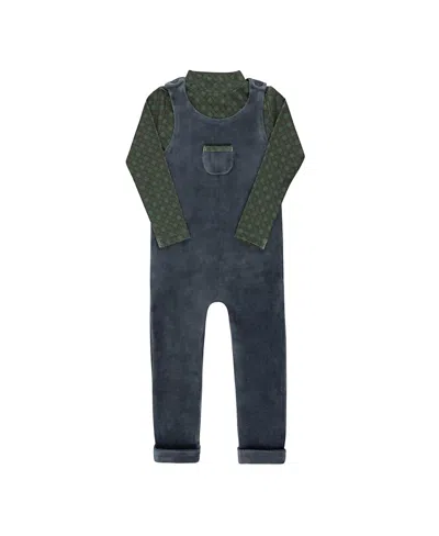 Ely's & Co. Unisex Velour Plaid Bear Collection Overalls And Turtleneck - Baby, Little Kid In Blue