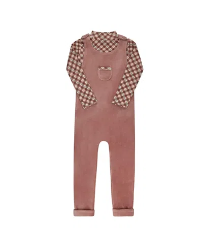 Ely's & Co. Unisex Velour Plaid Bear Collection Overalls And Turtleneck - Baby, Little Kid In Brown