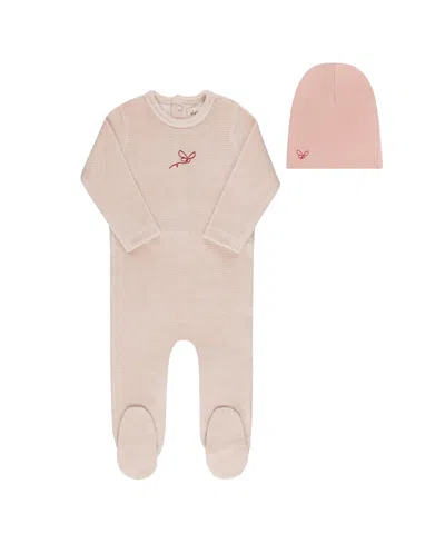 Ely's & Co. Unisex Velour Stripe Collection Footie + Beanie - Baby In Neutral
