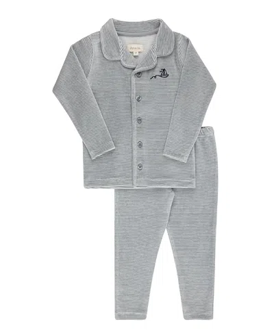 Ely's & Co. Unisex Velour Stripe Collection Pajama Set - Baby, Little Kid, Big Kid In Blue