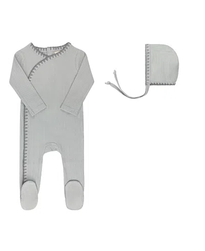 Ely's & Co. Unisex Whip Stitch Collection Footie + Bonnet - Baby In Gray
