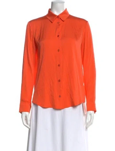 Pre-owned Elyse Walker Silk Long Sleeve Button-up Top In Orange
