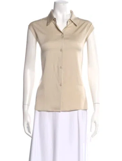 Pre-owned Elyse Walker Silk Short Sleeve Button-up Top In Neutral