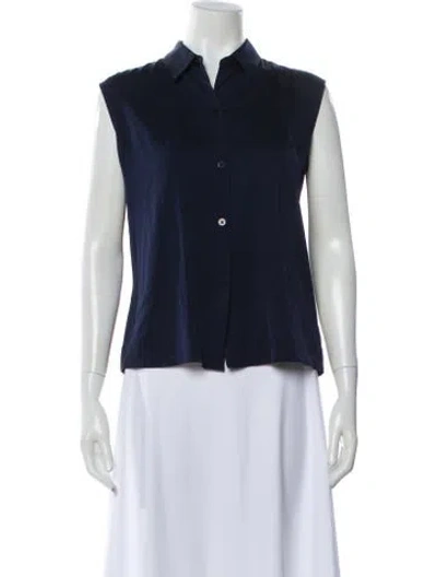 Pre-owned Elyse Walker Silk Sleeveless Button-up Top In Blue