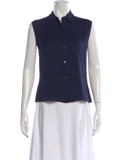 Pre-owned Elyse Walker Silk Sleeveless Button-up Top In Blue