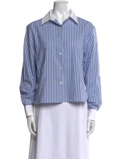Pre-owned Elyse Walker Striped Long Sleeve Button-up Top In Blue