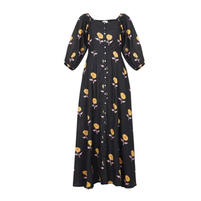 Em & Shi Women's Black Sunflower Buttoned Dress