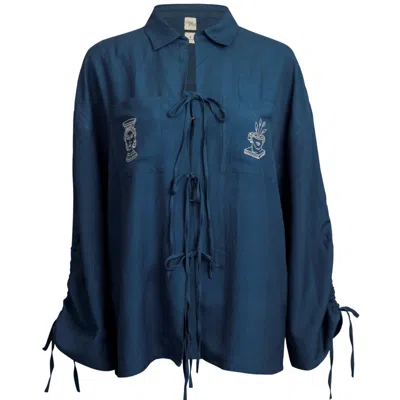Em & Shi Women's Blue Olympia Embroidered Shirt