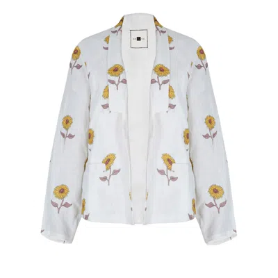 Em & Shi Women's White Sunflower Blazer