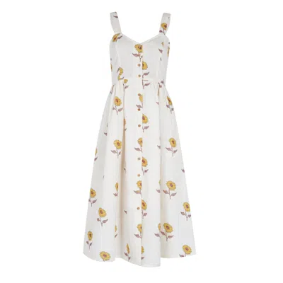 Em & Shi Women's White Sunflower Hand Block Strap Dress In Neutral