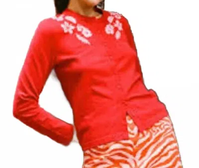 Em On Holiday Hibiscus Island Cardigan In Red/peach