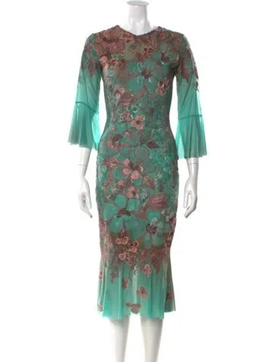 Pre-owned Ema Savahl Floral Print Midi Length Dress In Green
