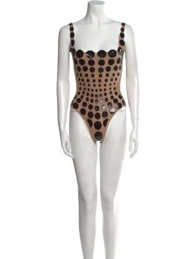 Pre-owned Ema Savahl Polka Dot Print Square Neckline Bodysuit In Neutral