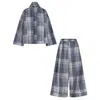 Emanmoon Blue / White Grey Plaid Set In Multi