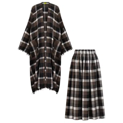 Emanmoon Brown / Black Brown Plaid Set In Multi