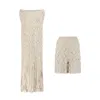 Emanmoon Neutrals Beige Crochet Fringe Set In Beige
