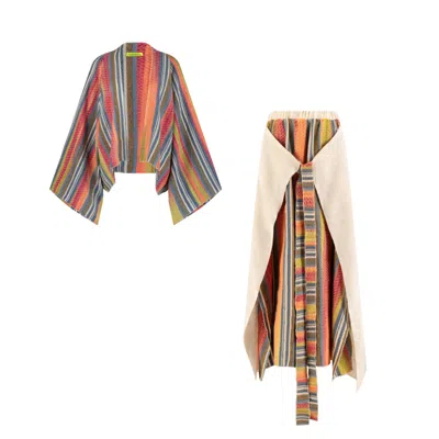 Emanmoon Wrap Skirt Set - Multicolor In Orange