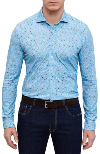 Emanuel Berg 4flex Modern Fit Floral Knit Button-up Shirt In Turquoise