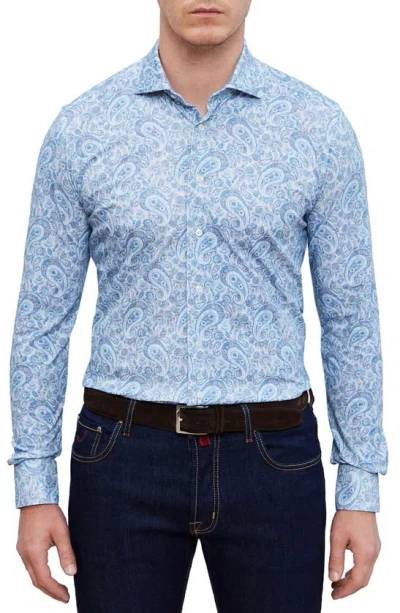 Emanuel Berg 4flex Modern Fit Print Knit Button-up Shirt In Medium Blue