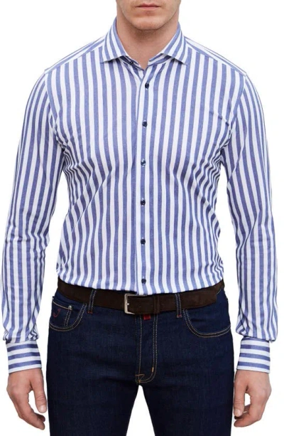 Emanuel Berg 4flex Modern Fit Stripe Knit Button-up Shirt In Navy