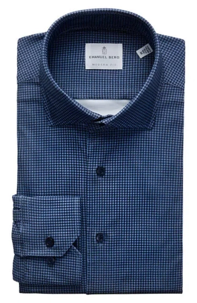 Emanuel Berg 4flex Stretch Modern Fit Neat Knit Dress Shirt In Dark Blue