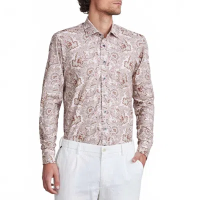 Emanuel Berg Byron Paisley Print Flex Knit Shirt In Medium Pink In Brown