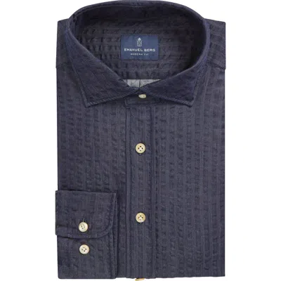 Emanuel Berg Crinkle Stripe Cotton Denim Button-up Shirt In Blue