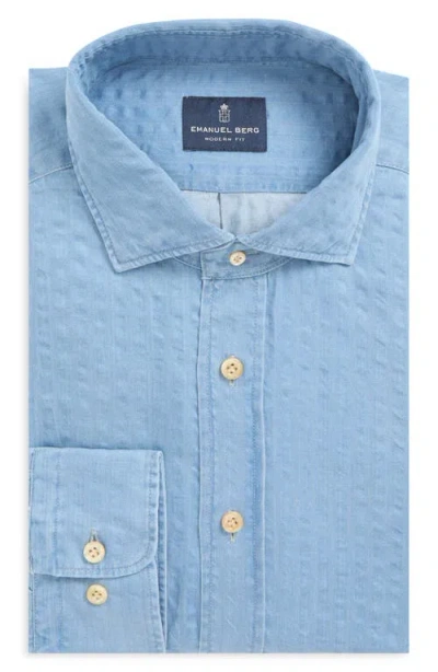 Emanuel Berg Crinkle Stripe Cotton Denim Button-up Shirt In Multi