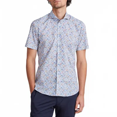 Emanuel Berg Marseille Floral Print Short Sleeve Shirt In Blue In Multi