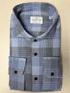 Emanuel Berg Marselie Crinkle Shirt In Blue Plaid In Blue