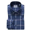 Emanuel Berg Men's Brushed Casual Sartorial Flannel Shirt In Dark Blue In Blue