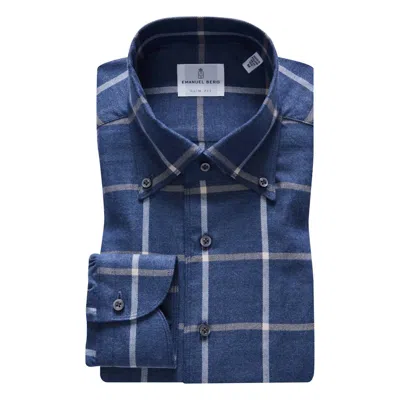 Emanuel Berg Men's Brushed Casual Sartorial Flannel Shirt In Dark Blue