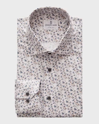 Emanuel Berg Men's Cotton Floral-print Sport Shirt In Grey