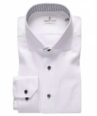 Emanuel Berg Men's Cotton Twill Dress Shirt In White In Yellow