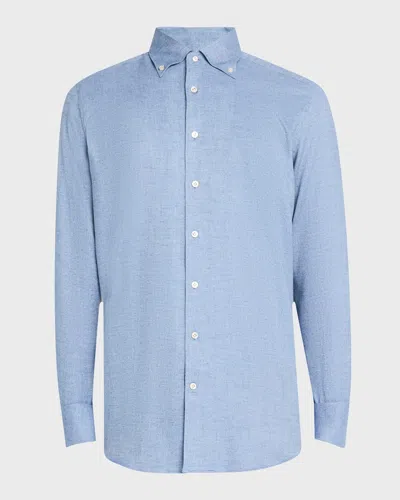 Emanuel Berg Men's Herringbone Flannel Sport Shirt In Blue