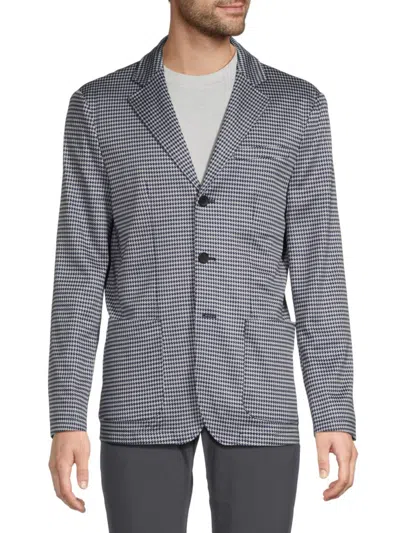 Emanuel Berg Men's Houndstooth Deconstructed Wool Blend Blazer In Dark Blue