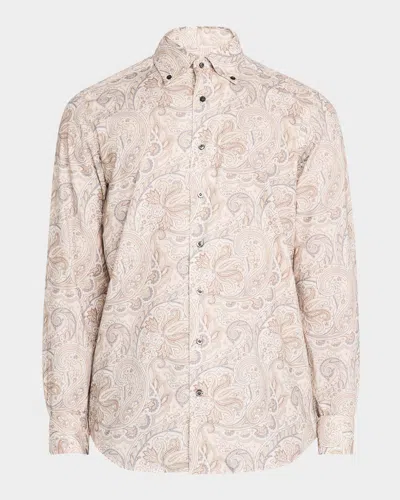 Emanuel Berg Men's Paisley Brushed Twill Sport Shirt In Grey