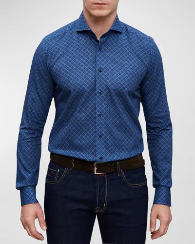 Emanuel Berg Men's Slim Dobby Cotton Floral-print Sport Shirt In Dark Blue